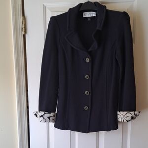St. John Elegant Black Blazer with Patterned Cuffs